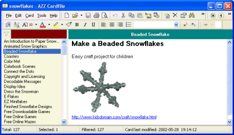 Screenshot del software de AZZ Cardfile