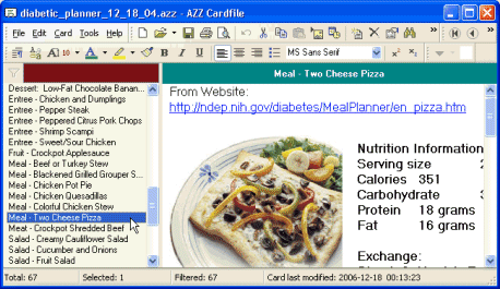 screenshot del organizador de la recetas